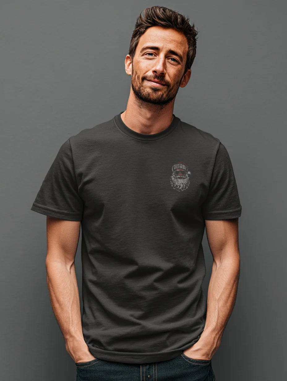 Charcoal t-shirt with small front Santa chest print — Ask Your Mom If I’m Real