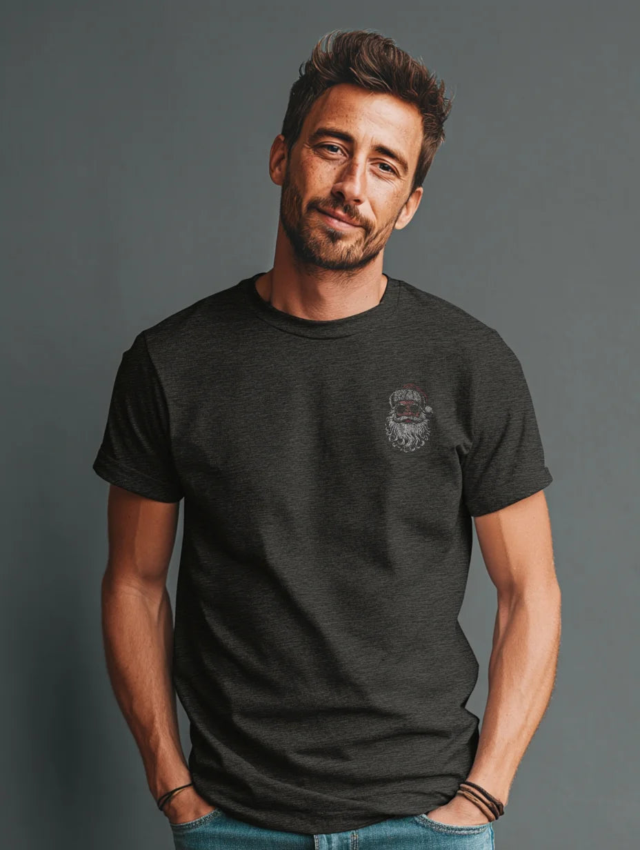 Dark Heather t-shirt with small front Santa chest print — Ask Your Mom If I’m Real