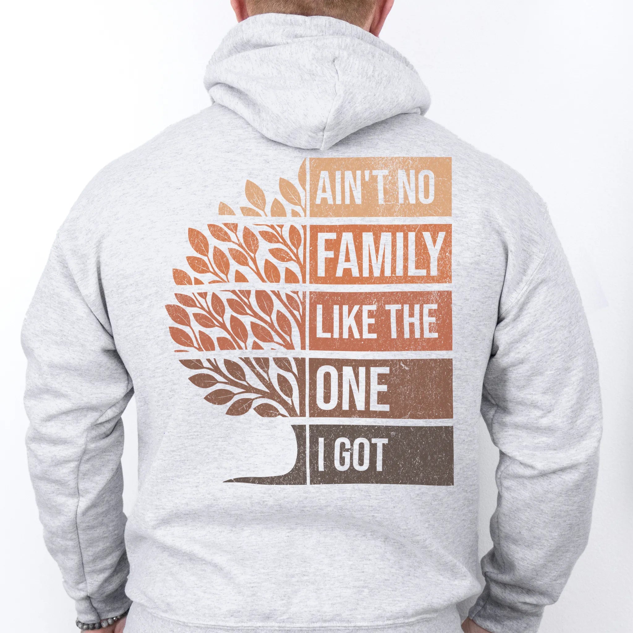 Ash Oakley June Hoodie – oversized back print Ain’t No Family Like the One I Got with distressed tree design