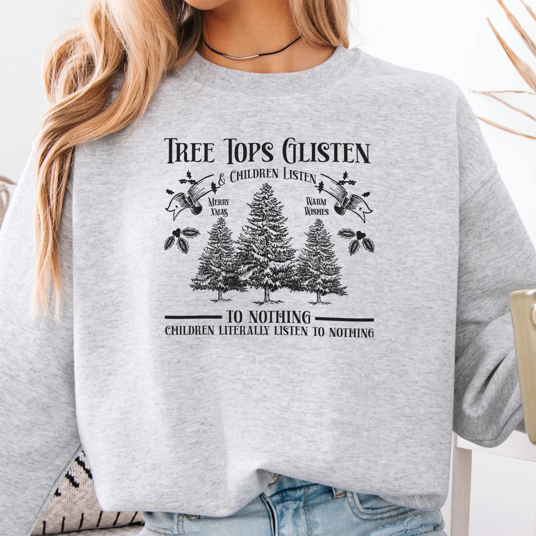 Ash women’s sweatshirt front print Tree Tops Glisten and Children Listen to Nothing with vintage evergreens