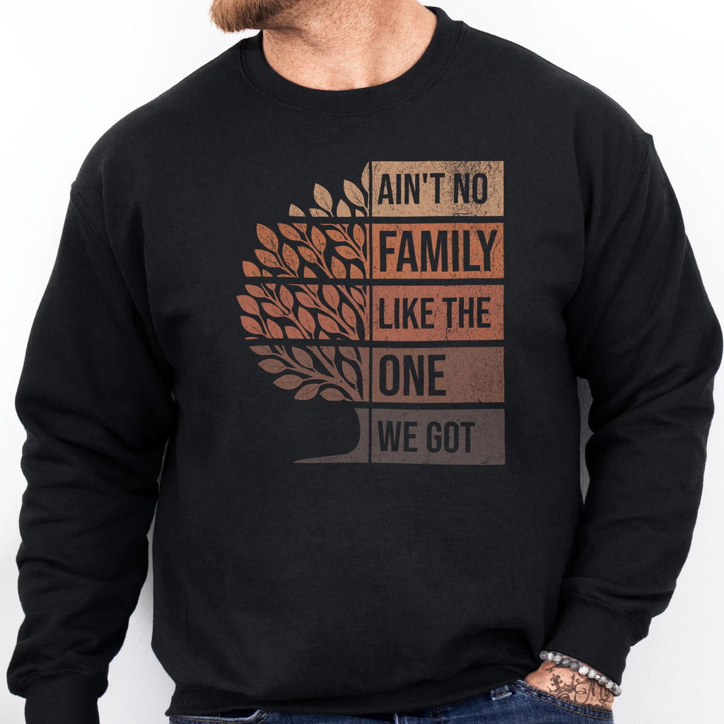 Black Oakley June sweatshirt bold front print Ain’t No Family Like the One We Got with tree graphic