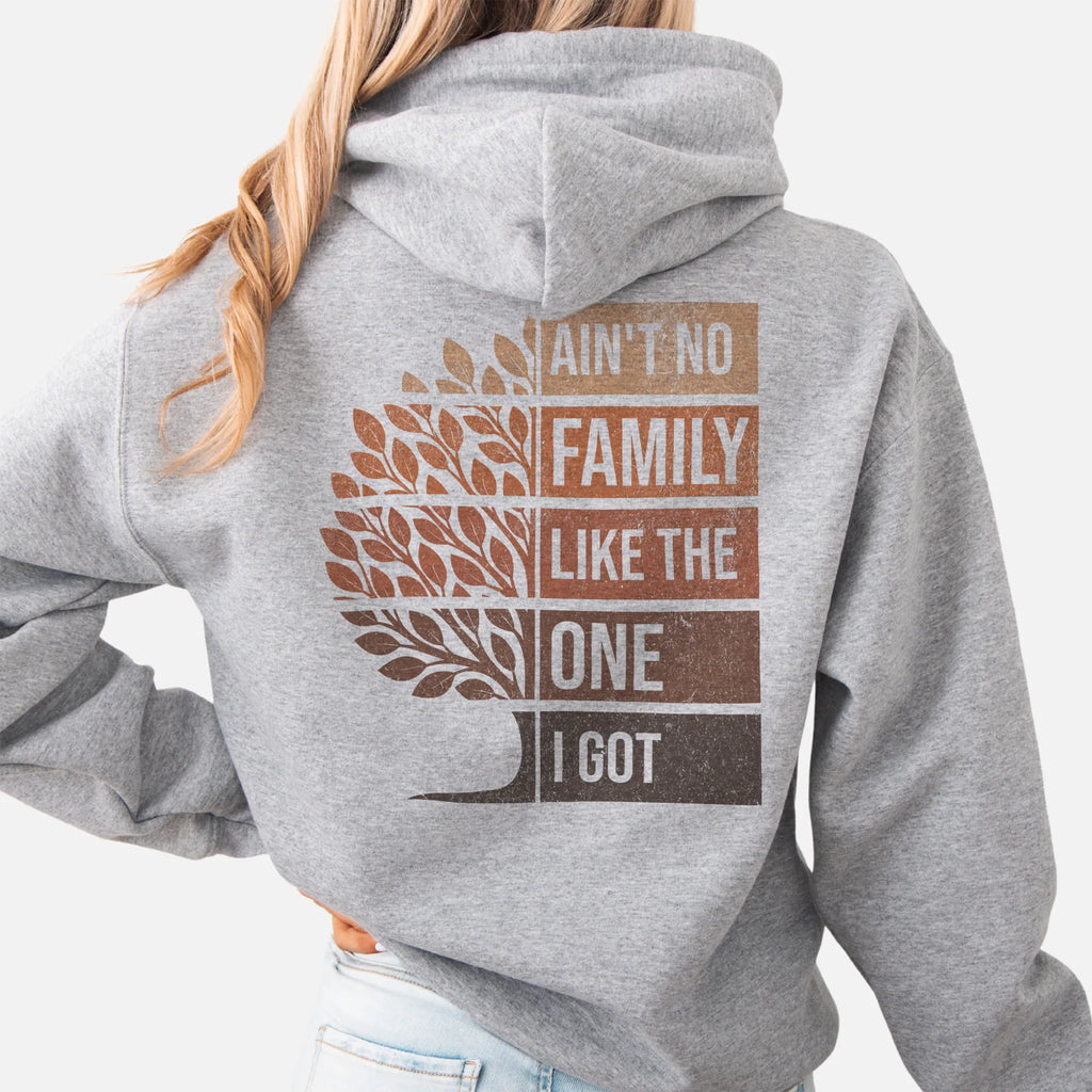 Sport Grey Oakley June hoodie oversized back print Ain’t No Family Like the One I Got with tree graphic