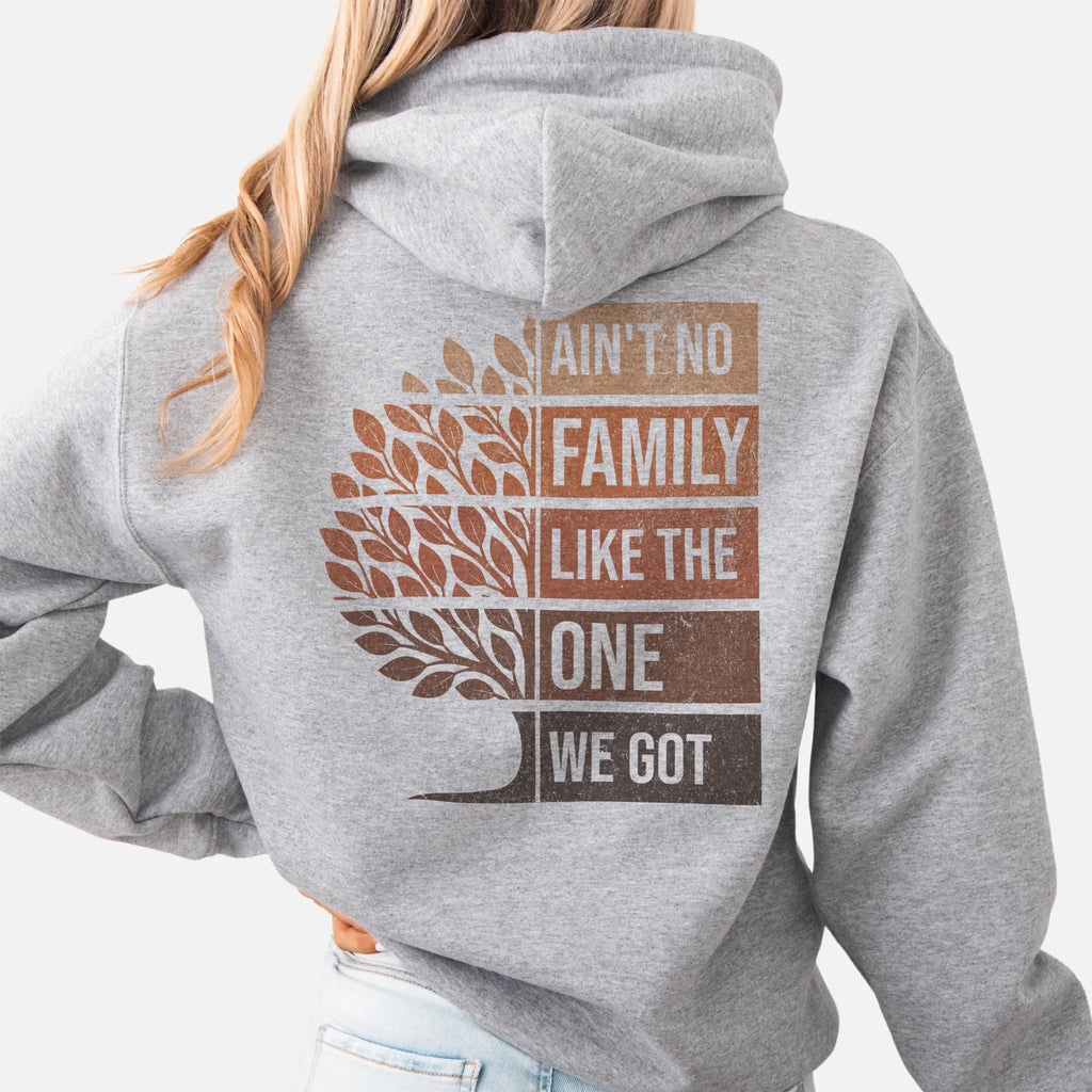 Sport Grey Oakley June hoodie oversized back print Ain’t No Family Like the One We Got with tree graphic