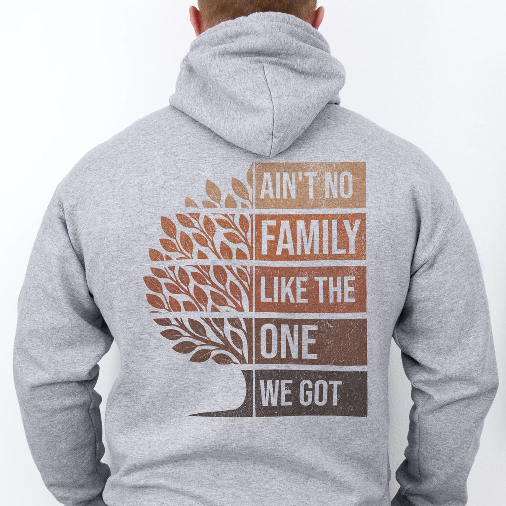 Sport Grey Oakley June hoodie oversized back print Ain’t No Family Like the One We Got with tree graphic