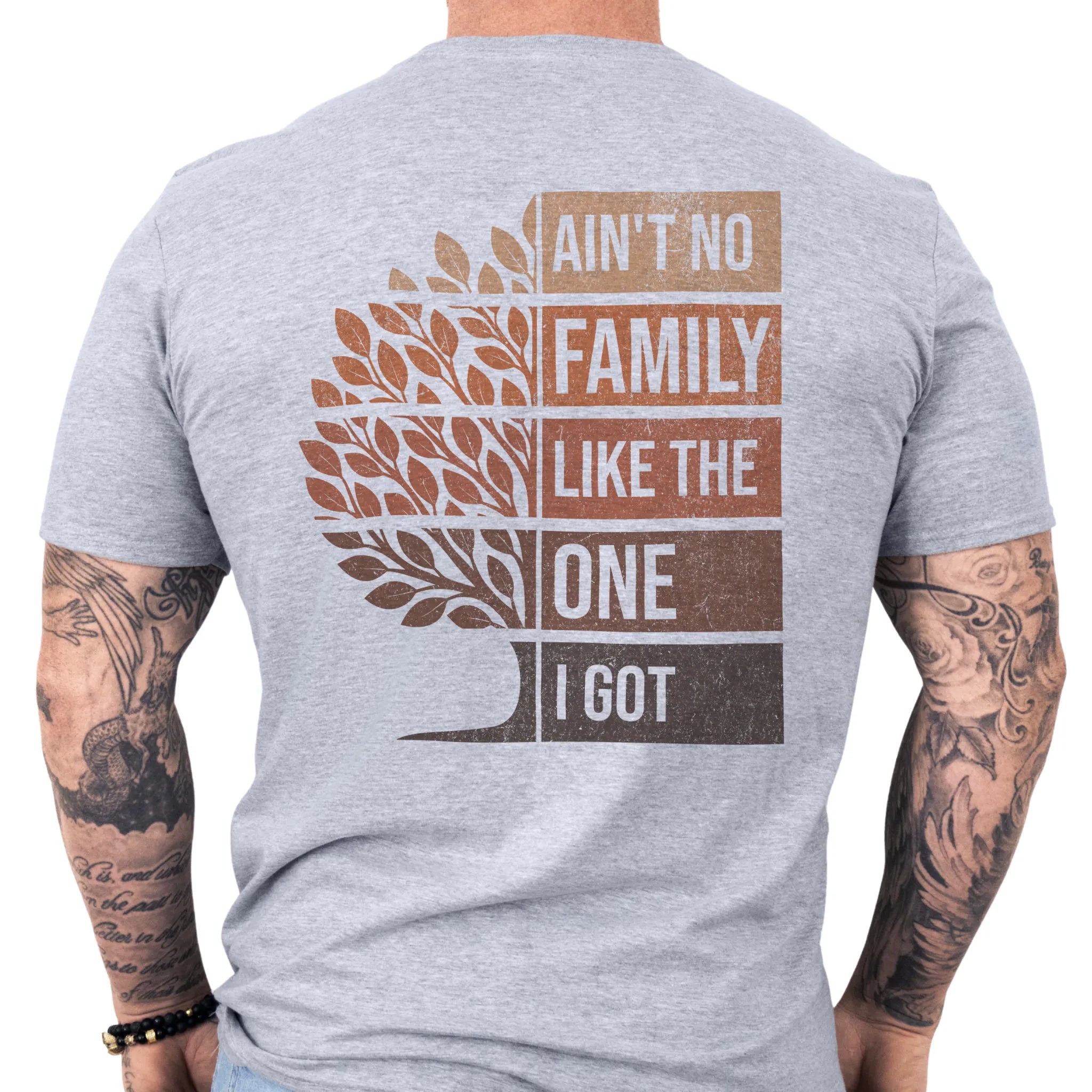 Sport Grey Oakley June T-Shirt – Family Roots Run Deep left chest badge, front view